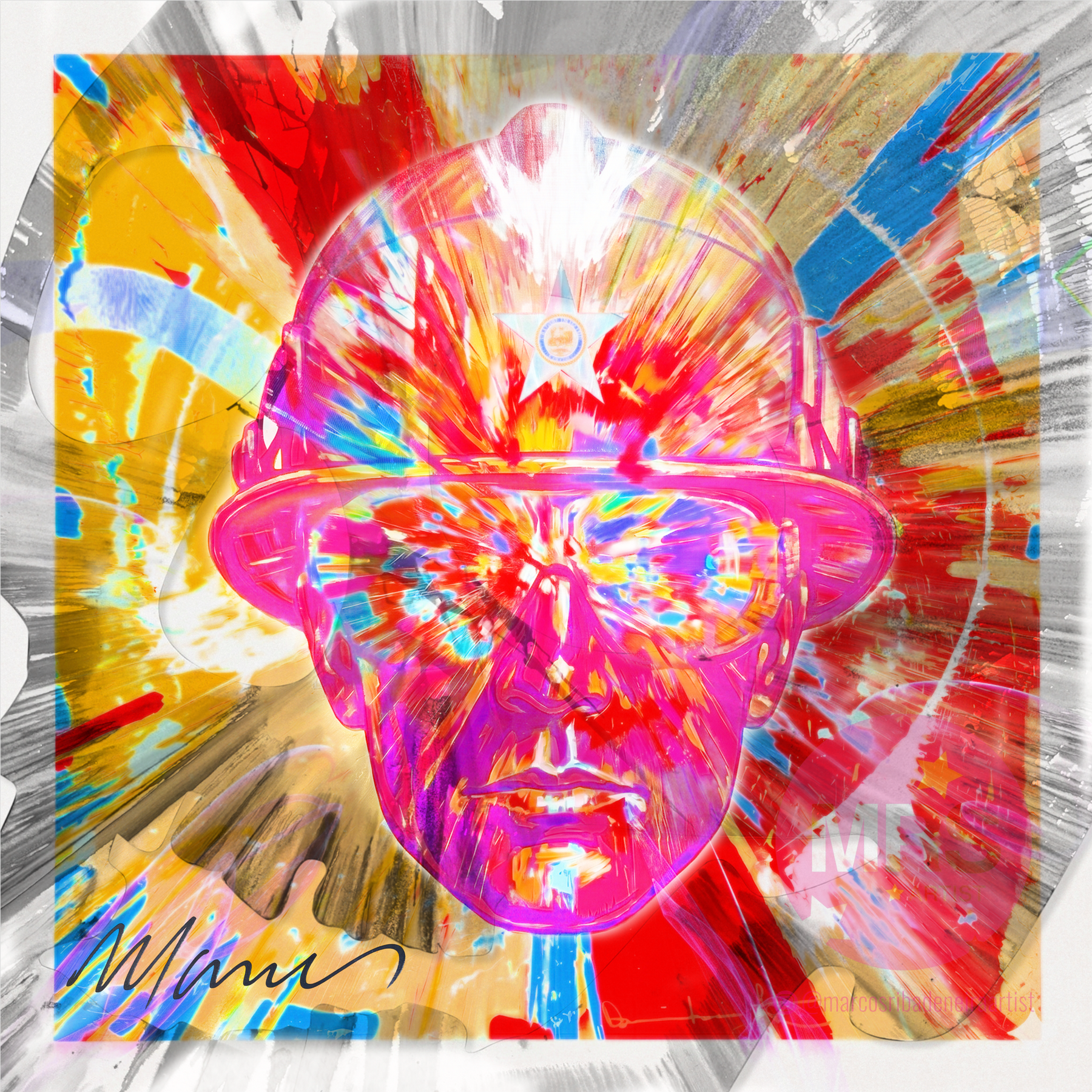 Aura de Valor · Aura of Valor · Neopop Fine Art Print · Marcos Ribadeneira · Houston 2026 · Ecuador Artist · Firefighter Art · Cities in Resonance · Guayaquil Houston